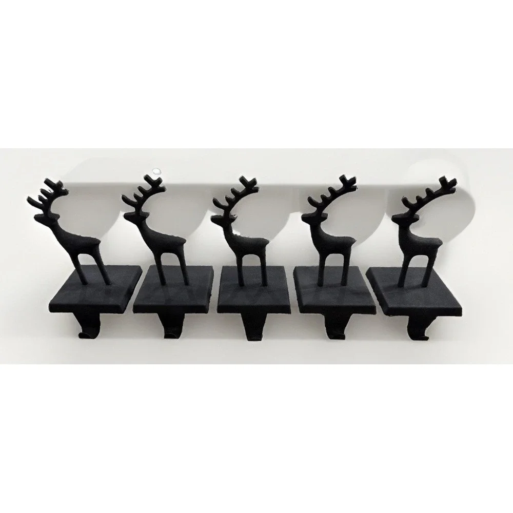 Crate & Barrel 3D Zinc Reindeer Matte Black Christmas Stocking Holder Set Of 5